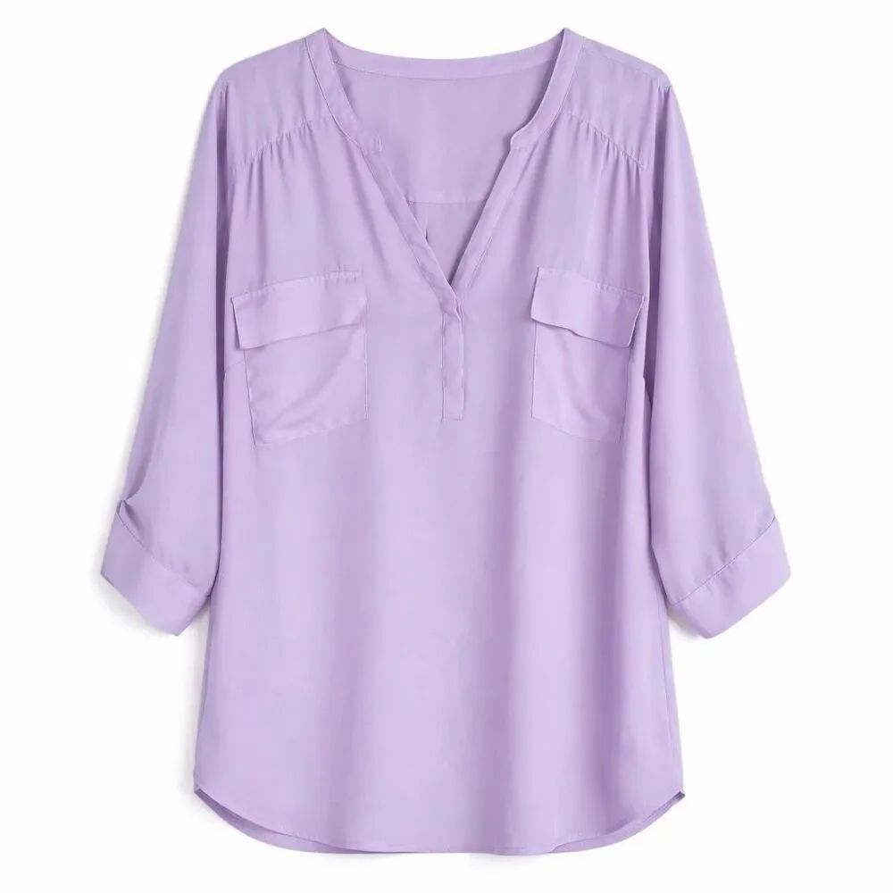 Torrid Lilac Purple Harper Blouse Roll Tab Sleeve Pullover Work Top Women 6